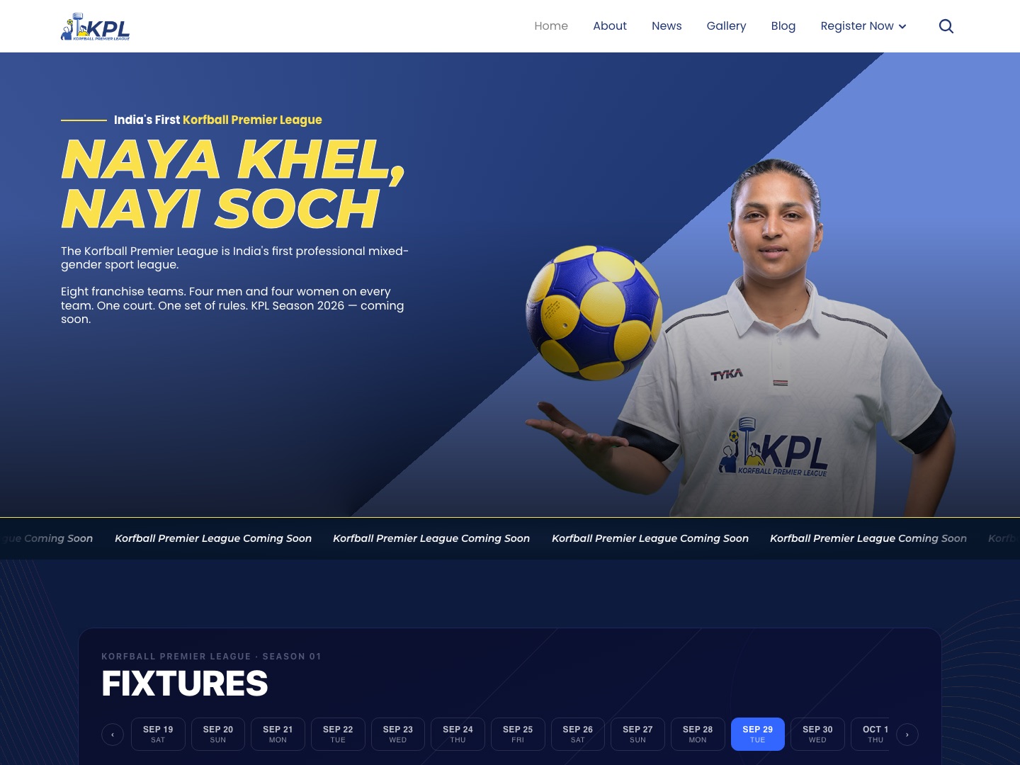 Korfball Premier League website homepage